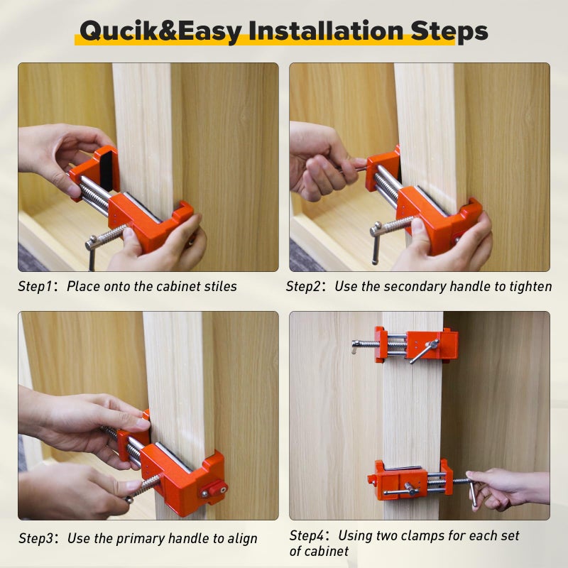 Sebupar Cabinet Clamps, Cabinetry Clamps Cabinet Face Frame Clamps Cabinet Installation Clamps Cabinet Tools with Two Side Screws and Alignment Plate, 2 Pack (Orange) - Image 4